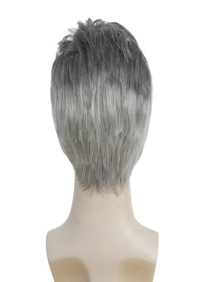 Kaneles Mens Grey Short Wigs Layered Natural Wig Gray Mixed White Synthetic Halloween Daily Hair Wig for Male Guy - Image 5